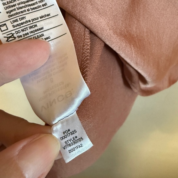 Vince Pleated Midi Skirt Satiny Asymmetrical Fall Dusty Rose Copper Women’s 8 - Picture 9 of 11